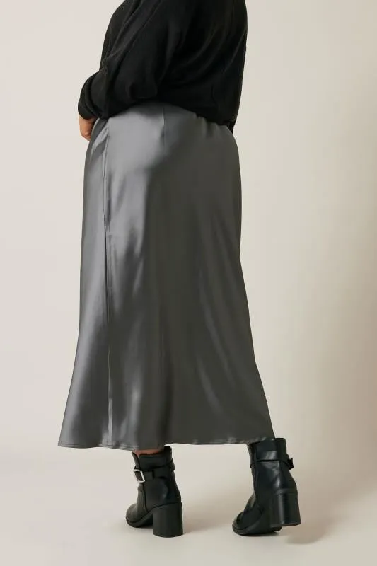 EVANS Curve Grey Satin Midi Skirt