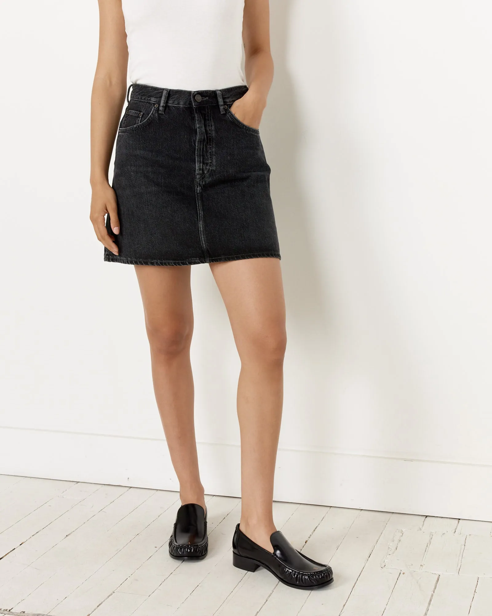 Faded Denim Mini Skirt in Black