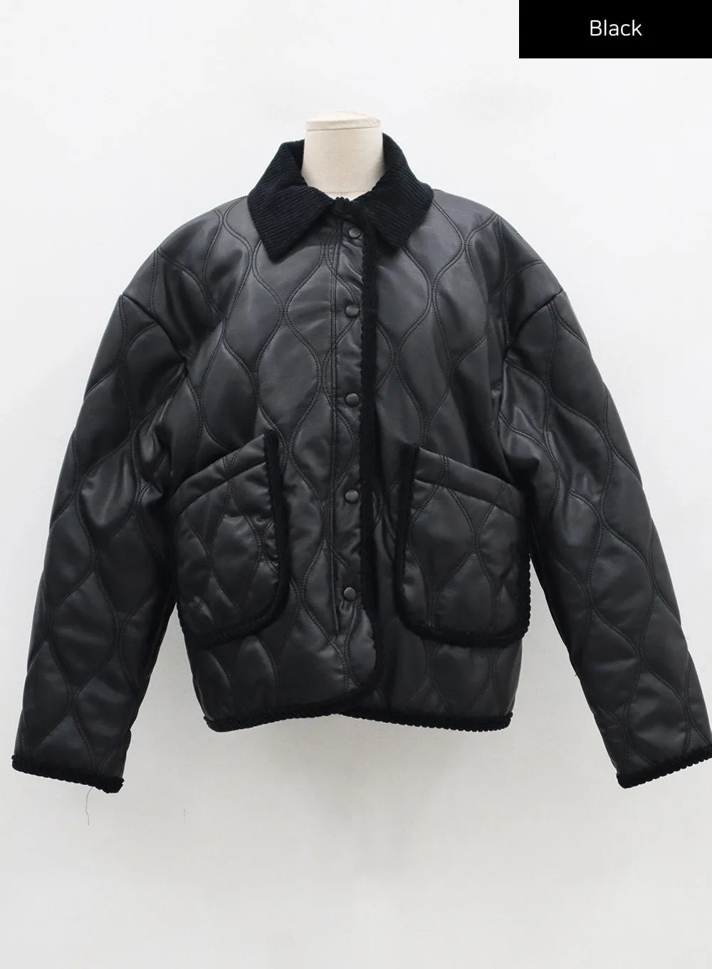 Faux Leather Button Puffer Jacket CD19