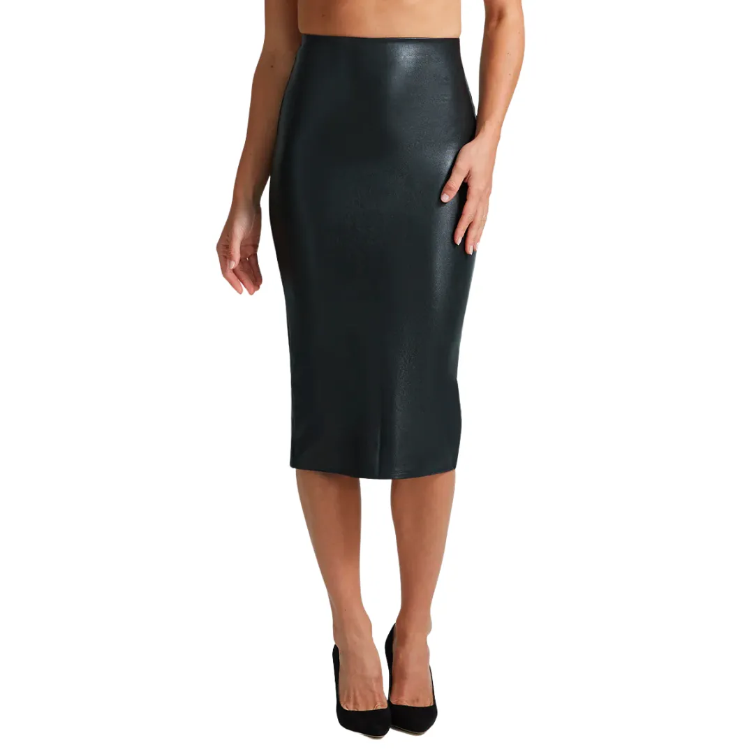 FAUX LEATHER MIDI SKIRT BLACK