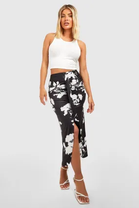 Floral Print Tassel Drape Midi Skirt