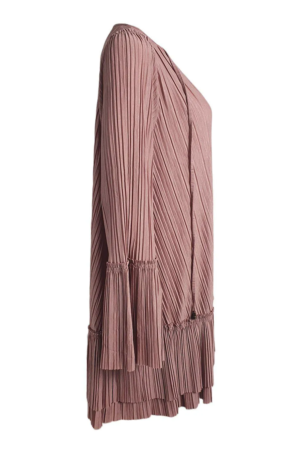 FREE PEOPLE DUSTY ROSE PINK V FRONT PLEATED MINI DRESS (