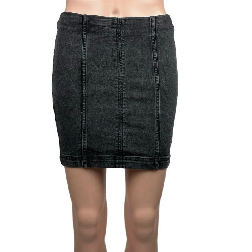 Free People Modern Femme Dark Grey Panel Bodycon Denim Jean Mini Skirt Size 2