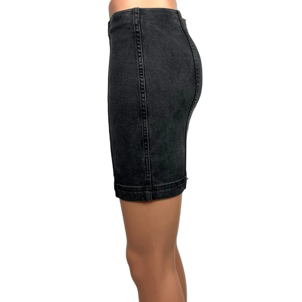 Free People Modern Femme Dark Grey Panel Bodycon Denim Jean Mini Skirt Size 2