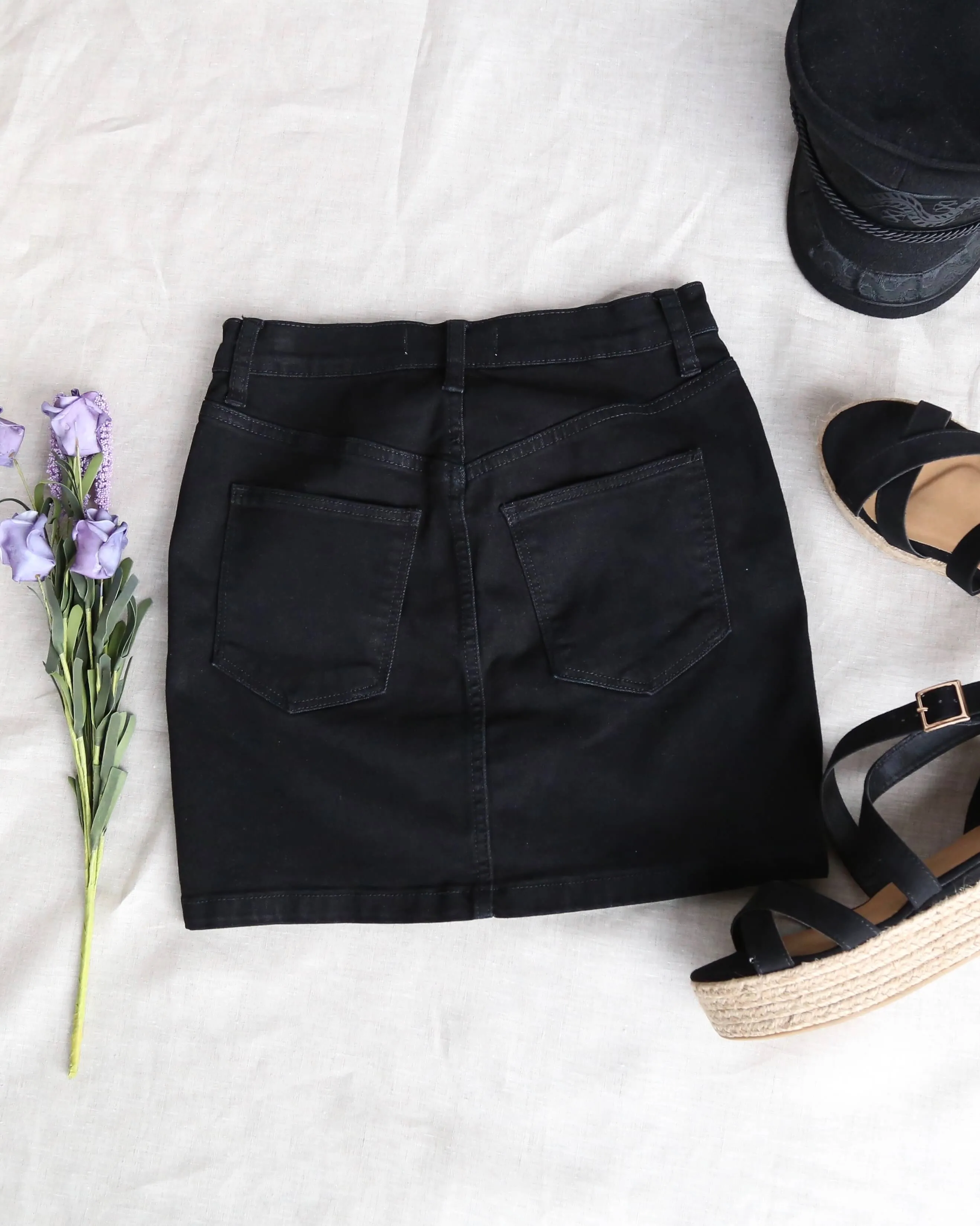 Free People Teagan Denim Mini Skirt in Worn Black