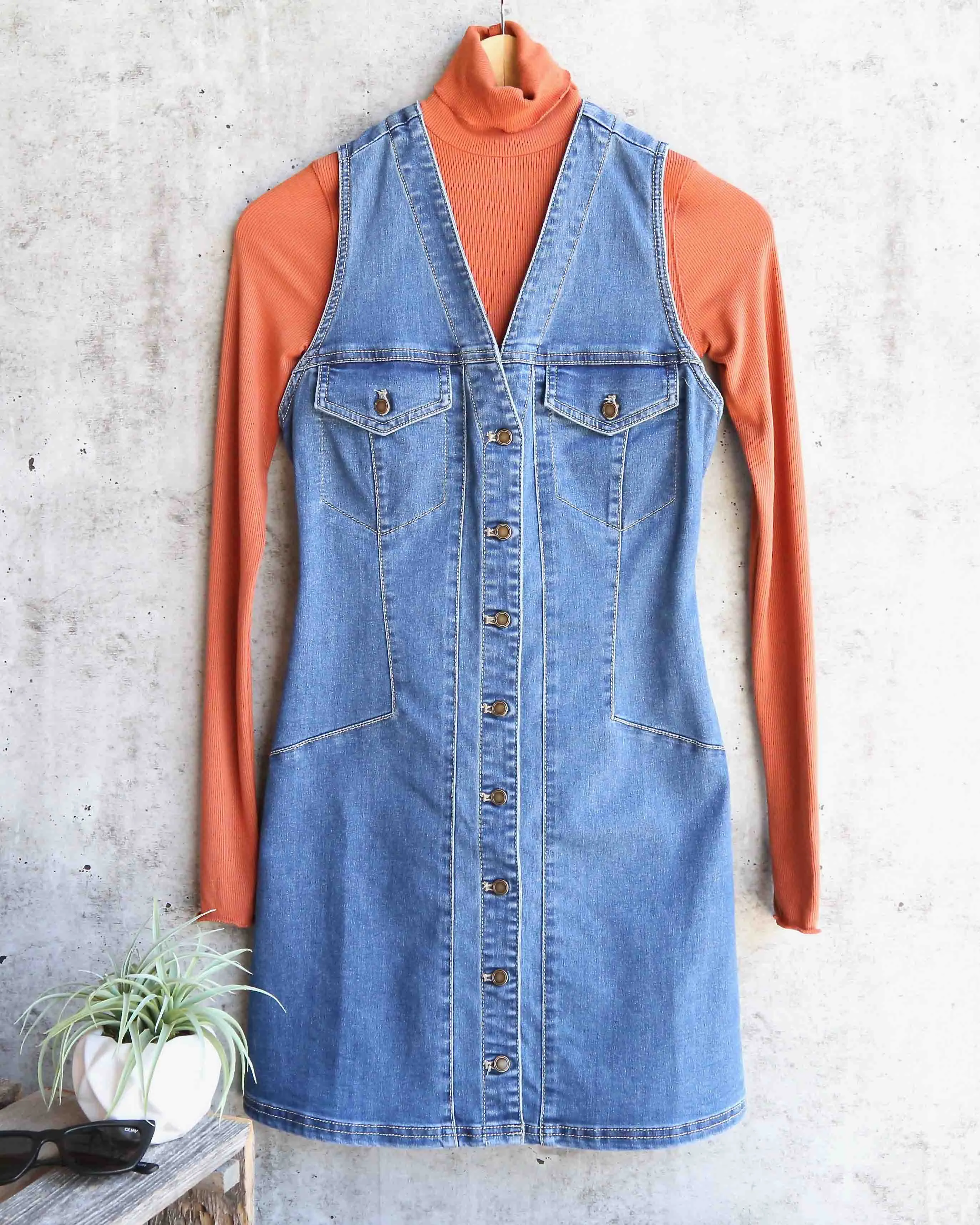 Free People - Wandering Star Denim Mini Dress in Blue