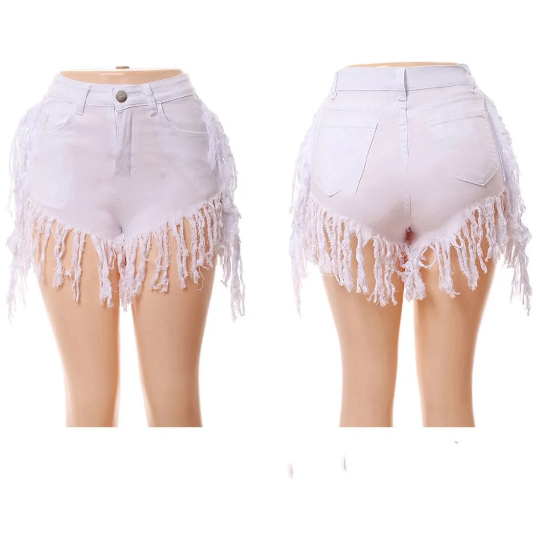 Fringed High Waist Denim Shorts