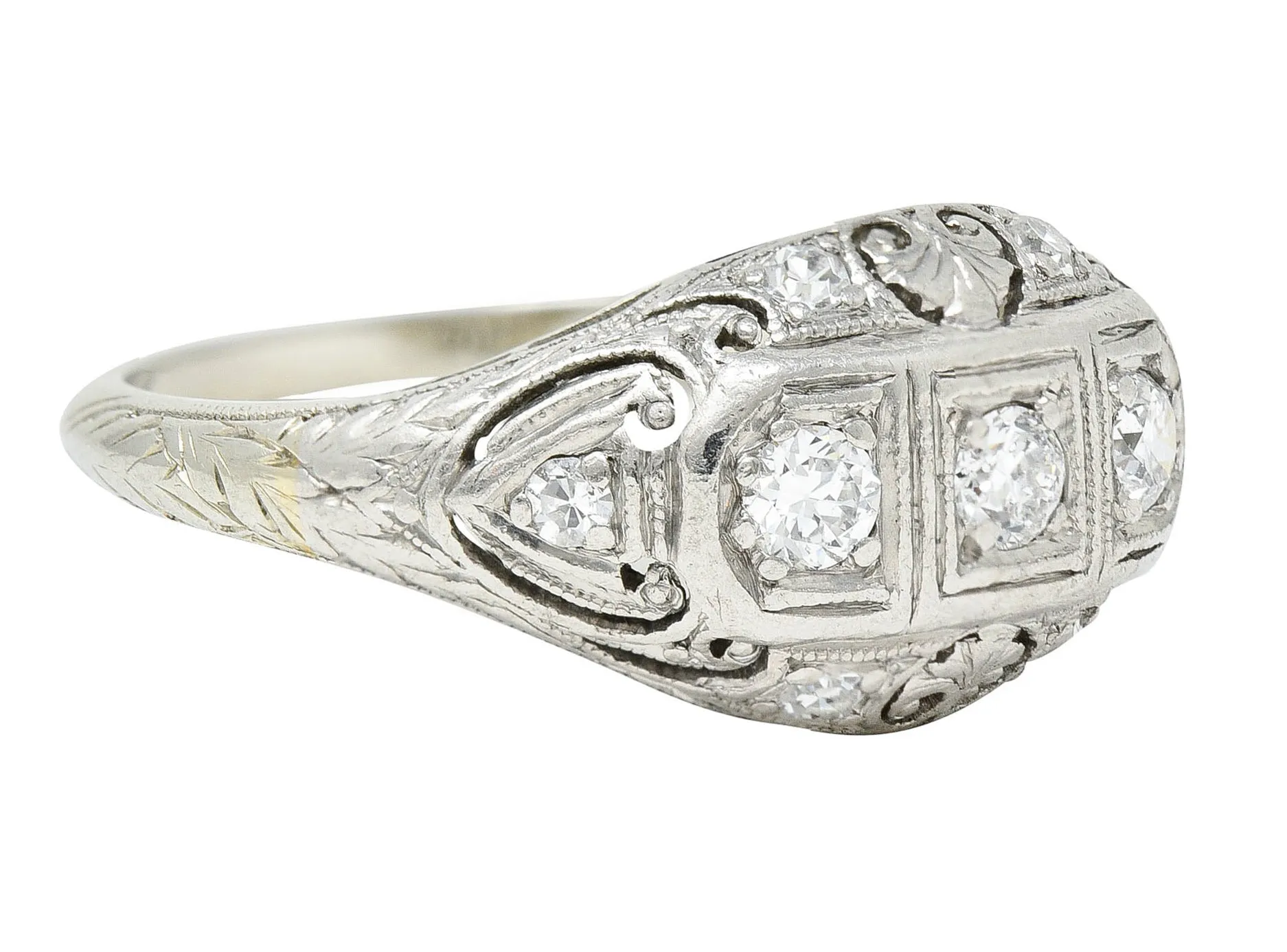 Fulmer & Co. 0.50 CTW Diamond 19 Karat White Gold Palm Leaf Bombe Band Ring