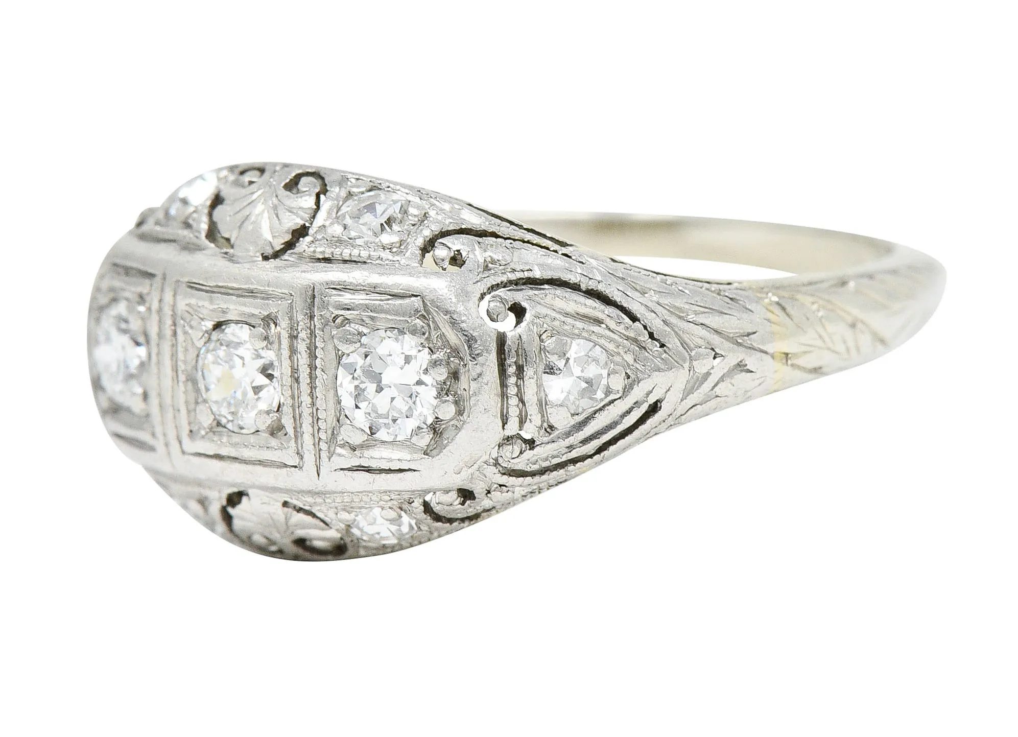 Fulmer & Co. 0.50 CTW Diamond 19 Karat White Gold Palm Leaf Bombe Band Ring