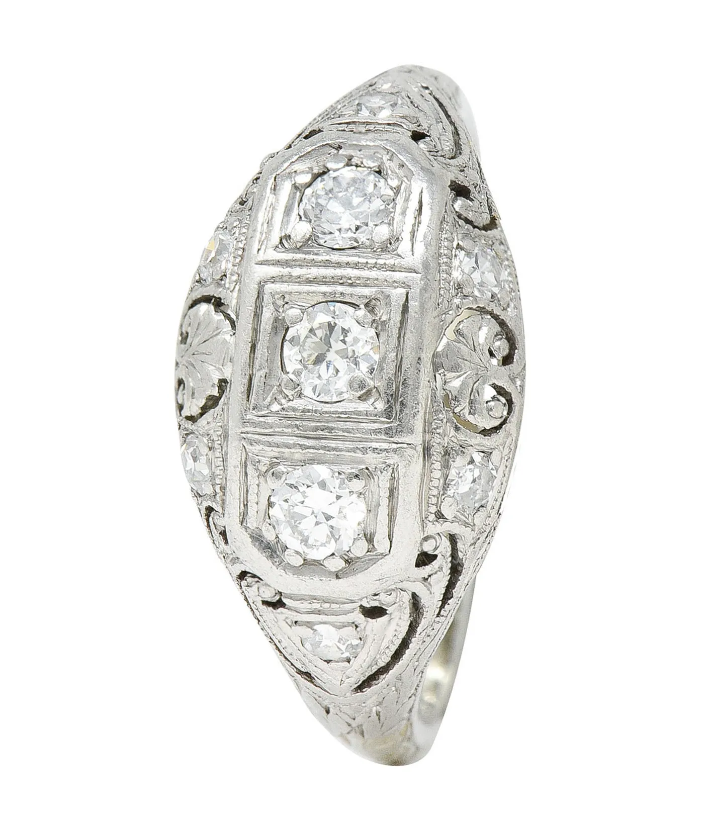 Fulmer & Co. 0.50 CTW Diamond 19 Karat White Gold Palm Leaf Bombe Band Ring