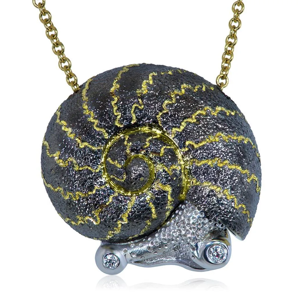 Gold Little Snail Pendant with White Diamonds On Chain