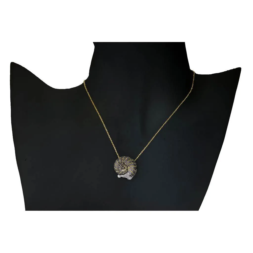 Gold Little Snail Pendant with White Diamonds On Chain