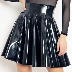 Gothic Patent PU Leather Lady High Waist PVC Flared Pleated A-line Circle Mini Skirt