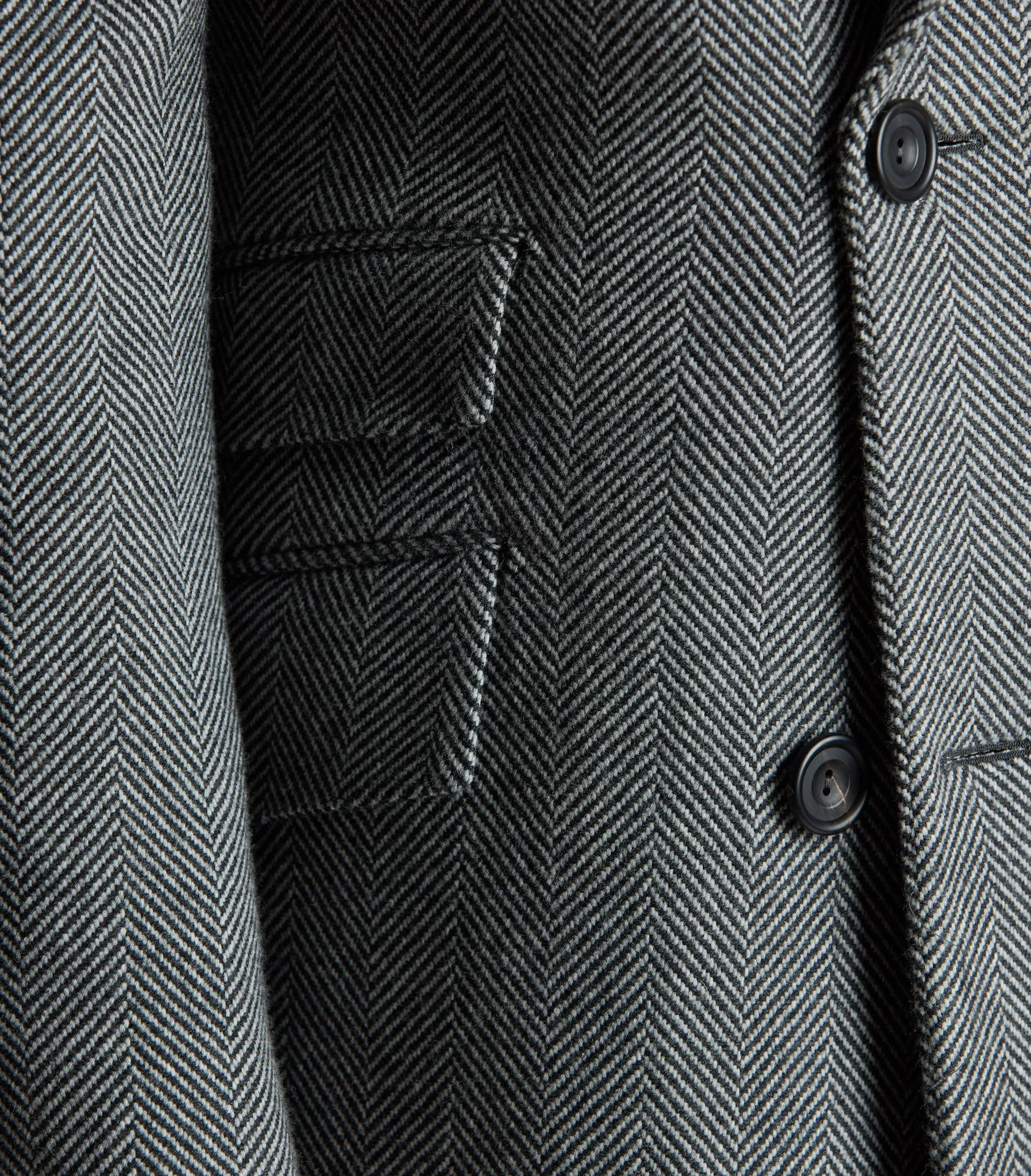 Grey Wool Herringbone Double Breasted Overcoat