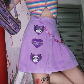 HARAJUKU PASTEL PURPLE KUROMI PLEATED DENIM SKIRT BY77766