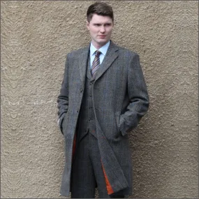 Harris Tweed Brown Blue Herringbone Overcoat