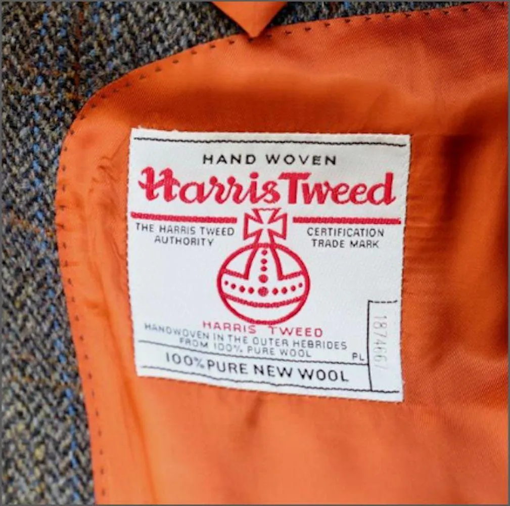 Harris Tweed Brown Blue Herringbone Overcoat