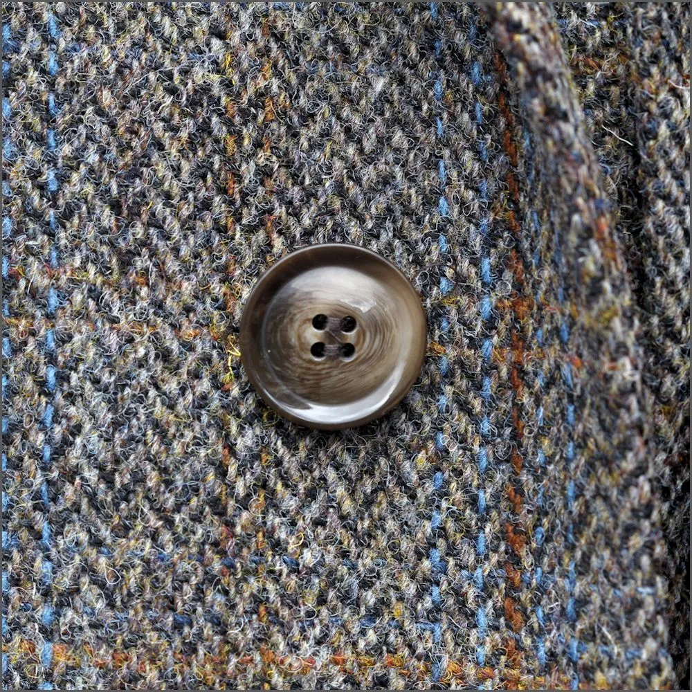 Harris Tweed Brown Blue Herringbone Overcoat