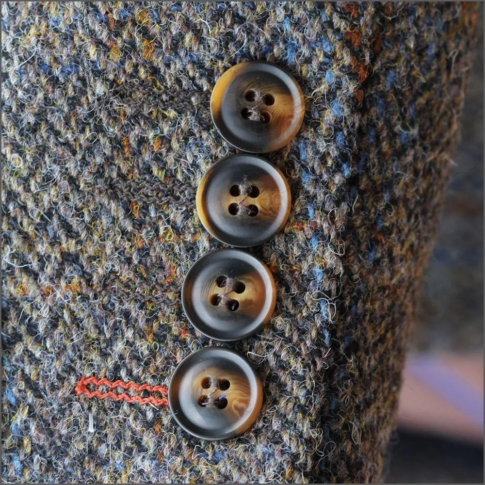 Harris Tweed Brown Blue Herringbone Overcoat