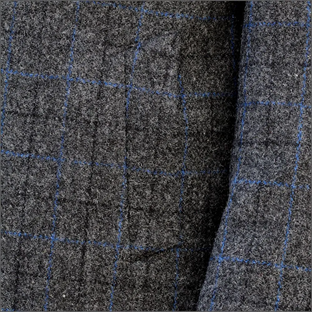 Harris Tweed Charcoal with Blue Check Overcoat