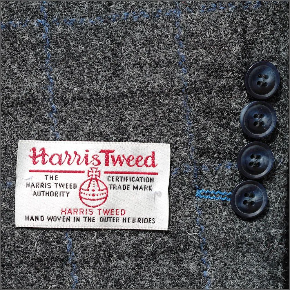 Harris Tweed Charcoal with Blue Check Overcoat