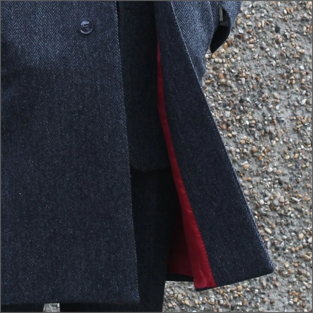 Harris Tweed Dark Blue Herringbone Overcoat