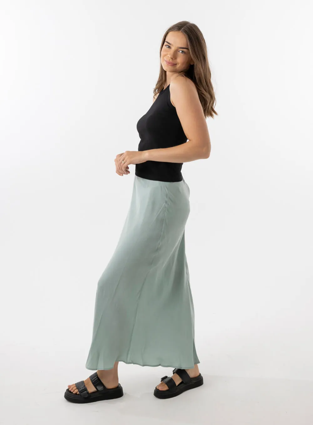 Hazel Cupro Midi Skirt-SAGE