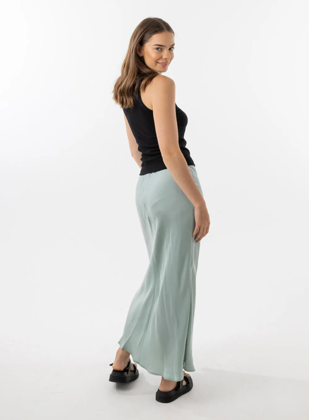 Hazel Cupro Midi Skirt-SAGE