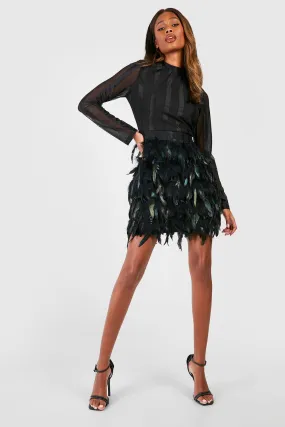 High Neck Feather Skirt Mini Party Dress