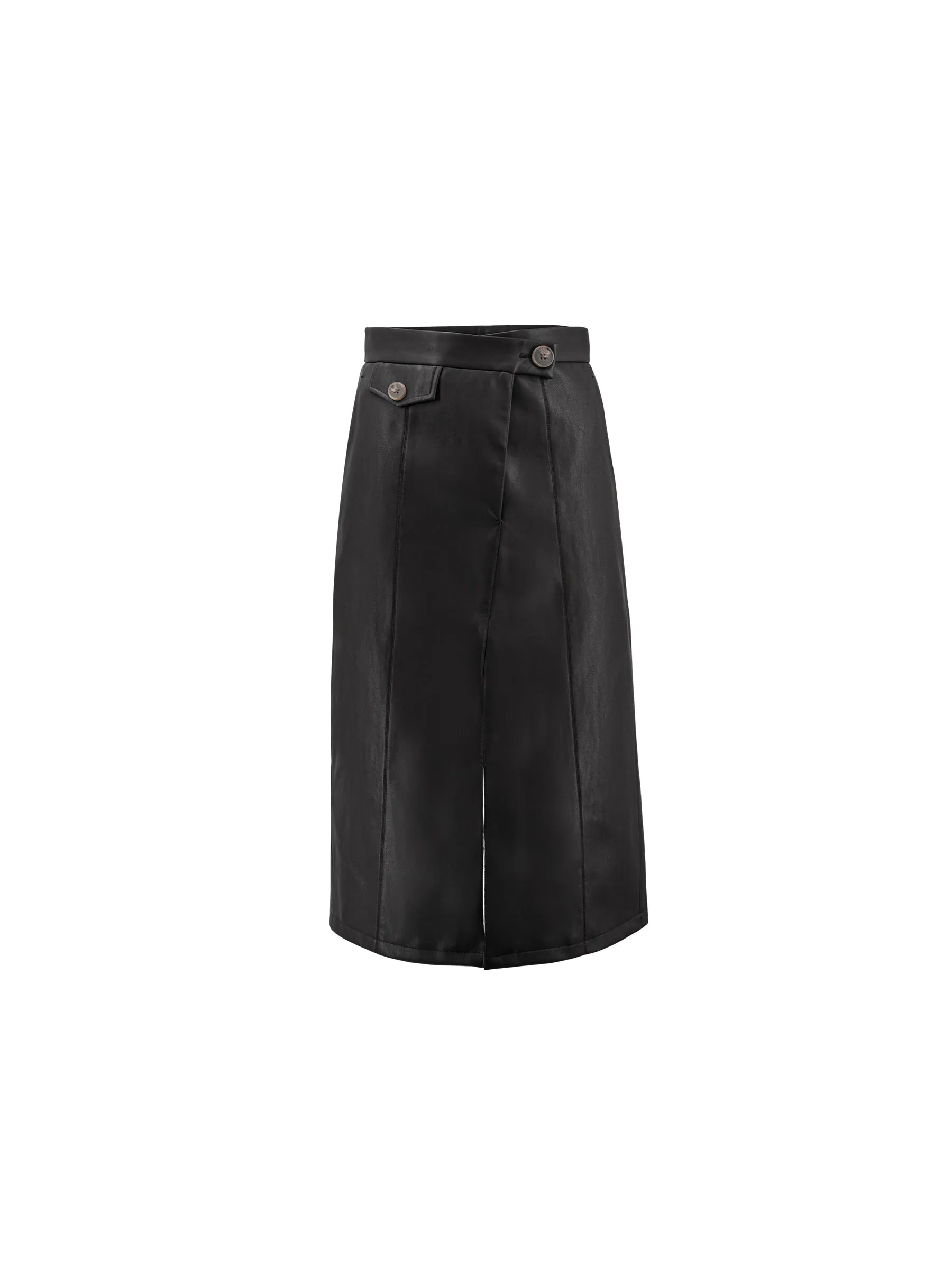 High Waist A-line PU Skirt with Back Slit