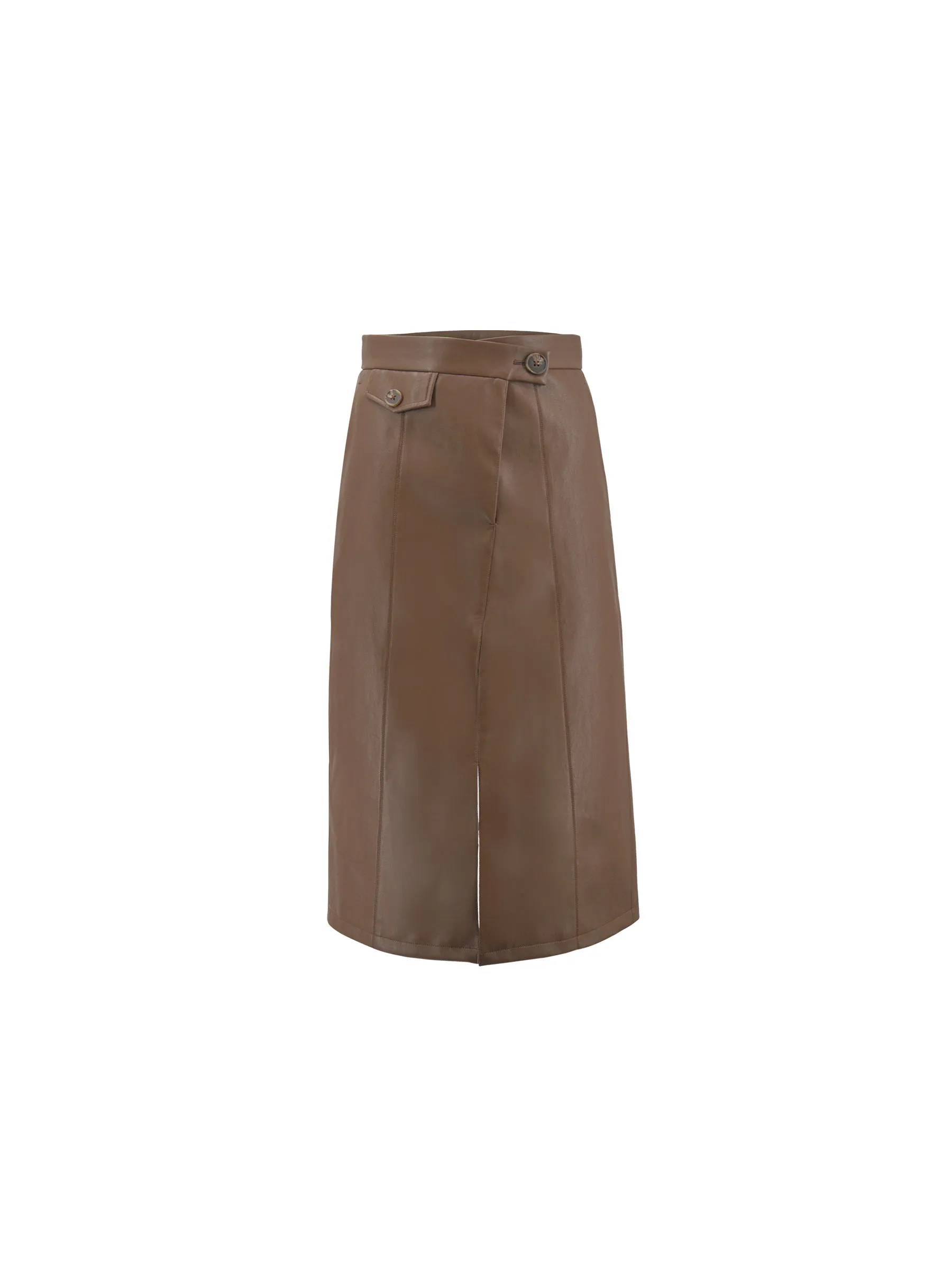 High Waist A-line PU Skirt with Back Slit