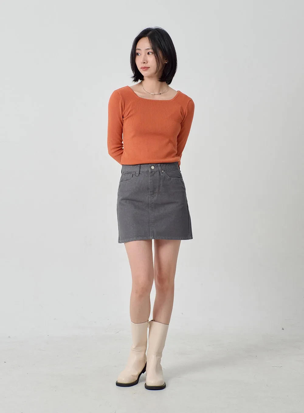 High Waist Cotton Mini Skirt OJ327