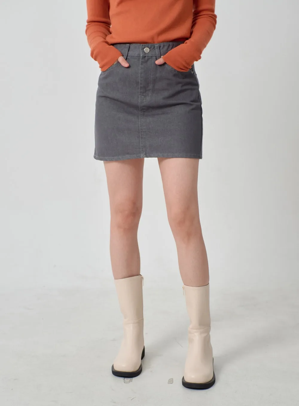 High Waist Cotton Mini Skirt OJ327