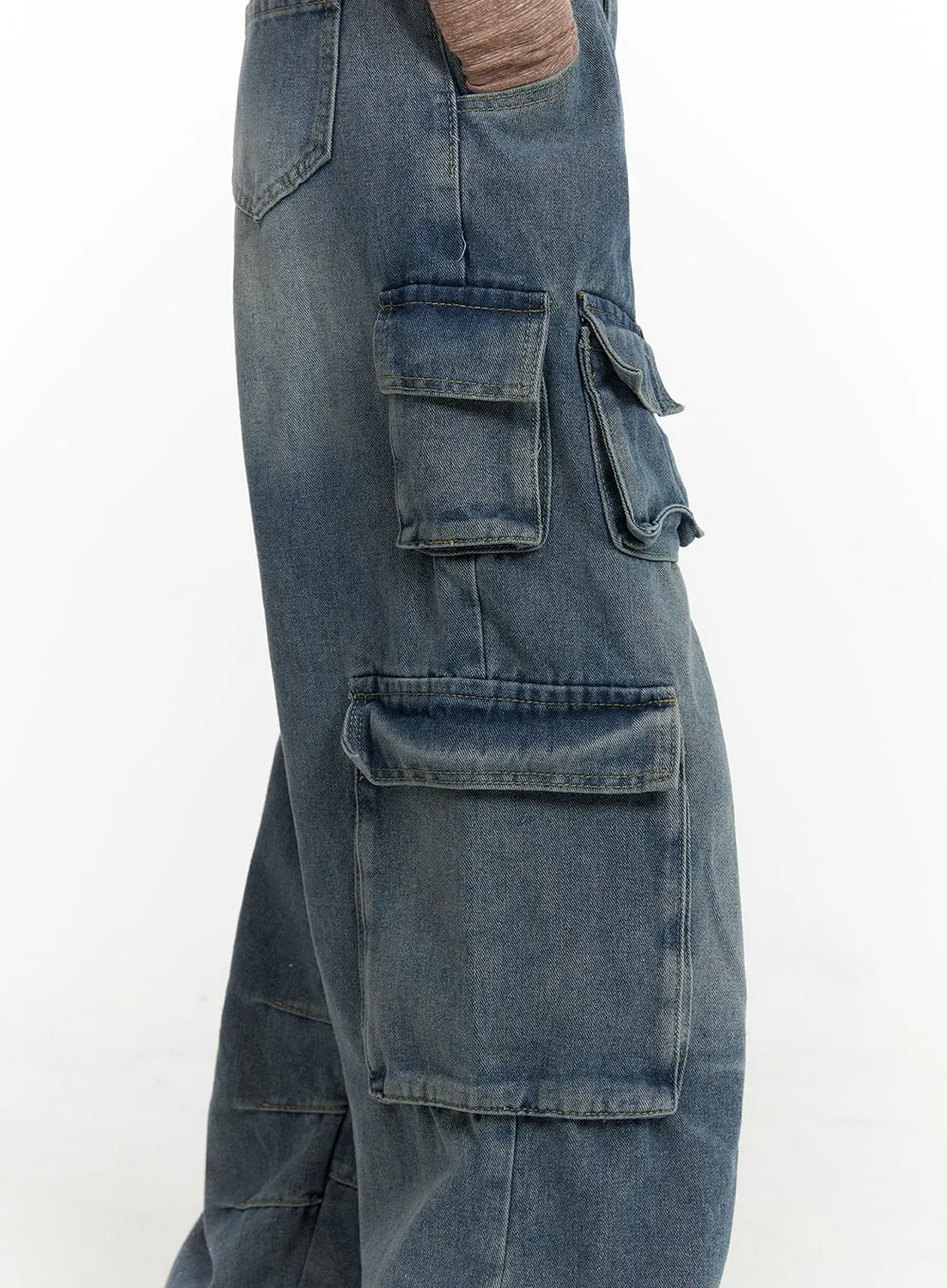 High Waist Pocket Cargo Straight Leg Jeans CF416