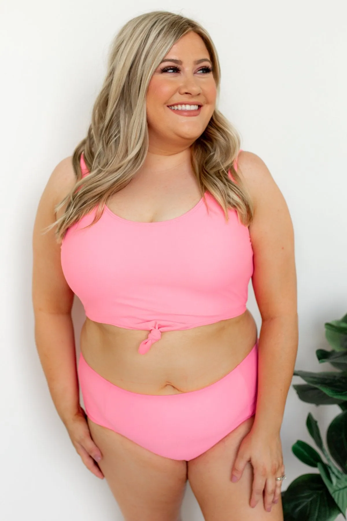 High Waist Swimsuit Bottoms- Neon Pink