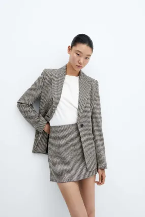 Houndstooth straight mini skirt