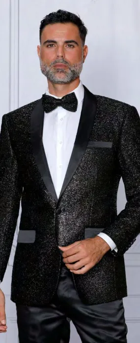 INSOMNIA MZS-226 Slim fit Black Fancy Glitter Sport Coat