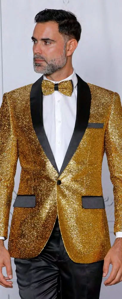 INSOMNIA MZS-226 Slim fit Gold Fancy Glitter Sport Coat