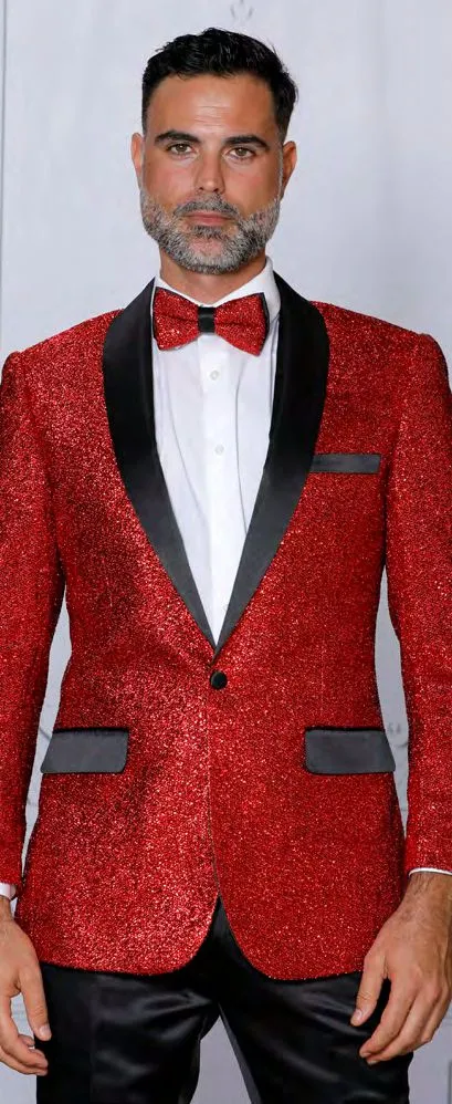 INSOMNIA MZS-226 Slim fit Red Fancy Glitter Sport Coat