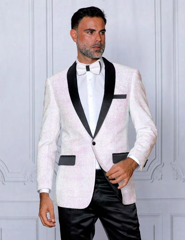 INSOMNIA MZS-226 Slim fit White Fancy Glitter Sport Coat