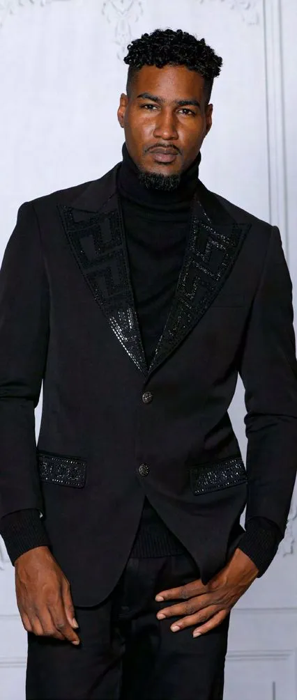 INSOMNIA MZS-532 Slim fit Black Black Velvet & Rhinestones Sport Coat