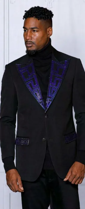 INSOMNIA MZS-532 Slim fit Black Royal Velvet & Rhinestones Sport Coat