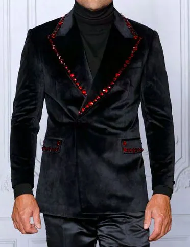 INSOMNIA MZV-531 Black Red Velvet Sport Coat