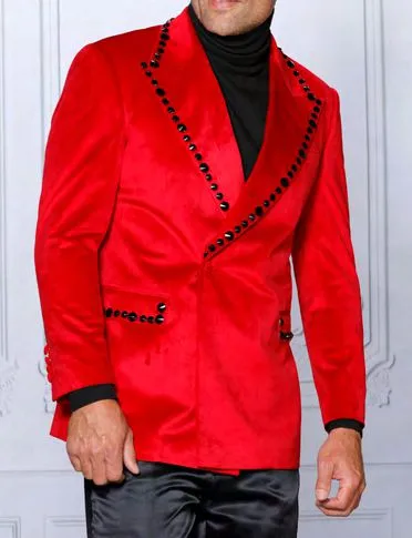 INSOMNIA MZV-531 Red Black Velvet Sport Coat