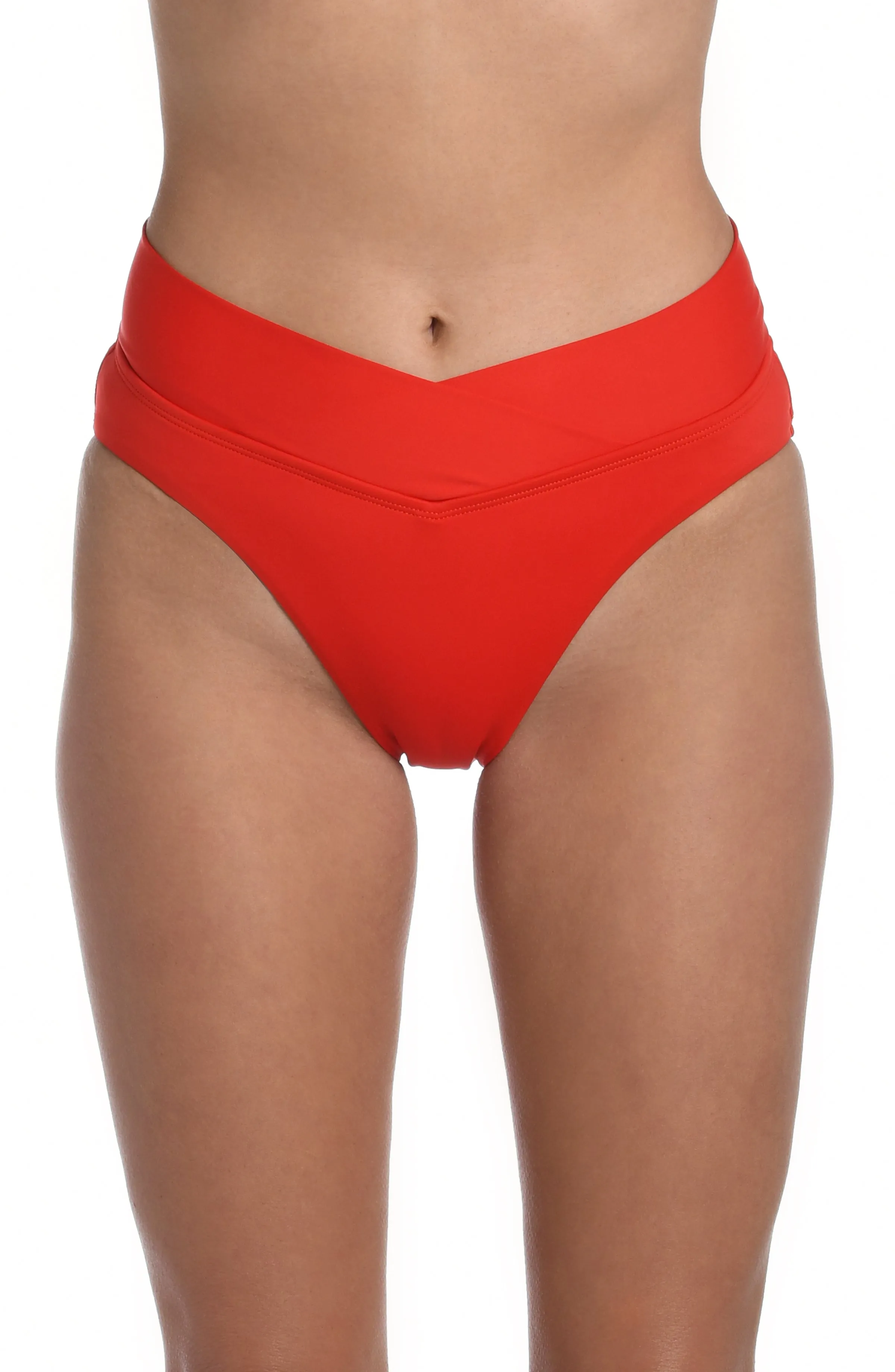 Island Goddess Crossover High-Waist Bottom - Cherry - FINAL SALE