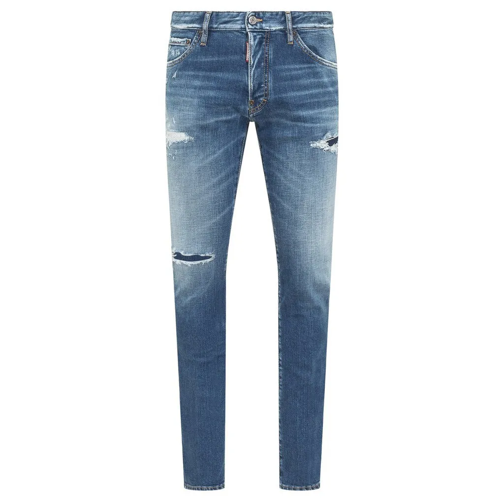 Jeans DSQUARED2 slim strappo denim blu