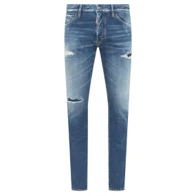 Jeans DSQUARED2 slim strappo denim blu