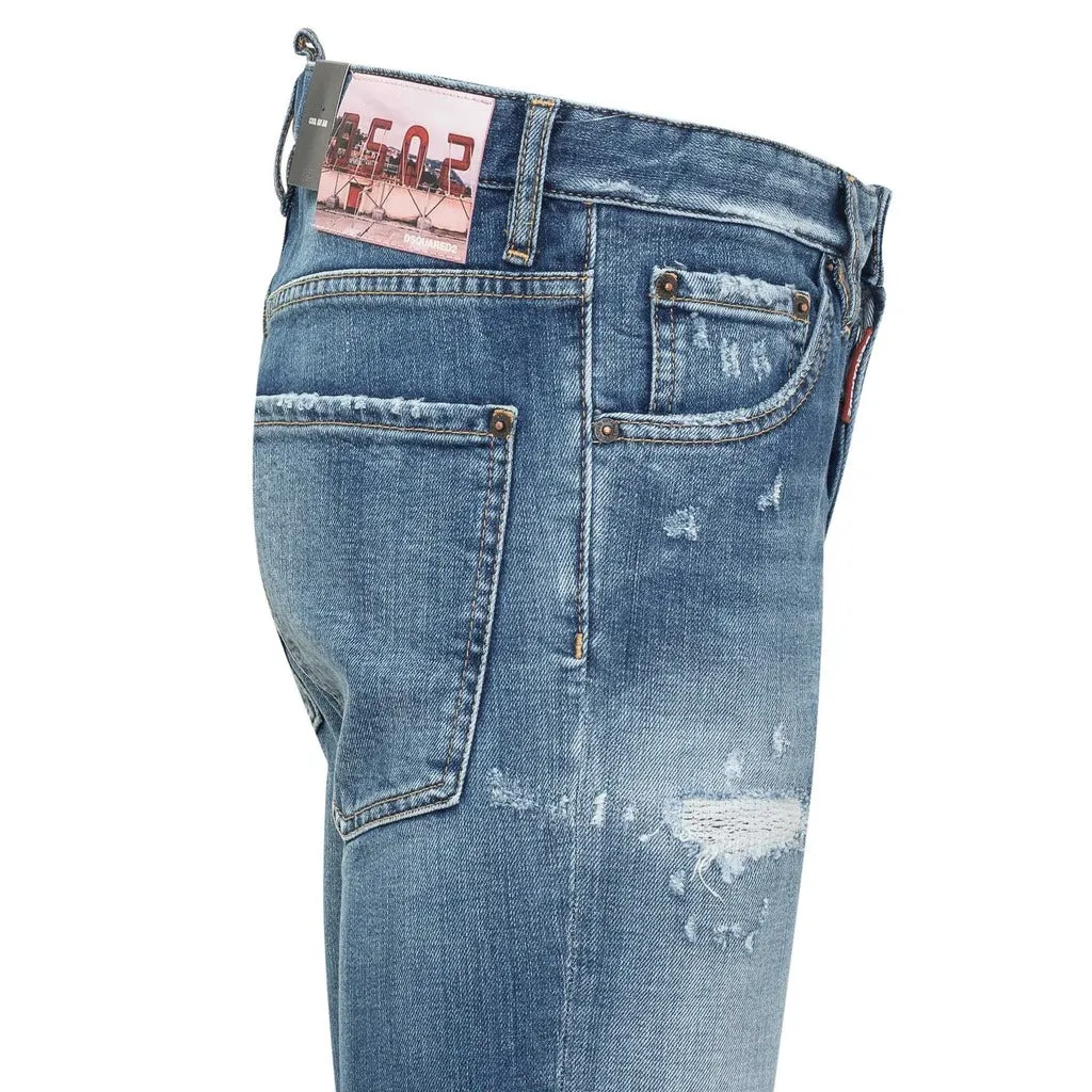 Jeans DSQUARED2 slim strappo denim blu