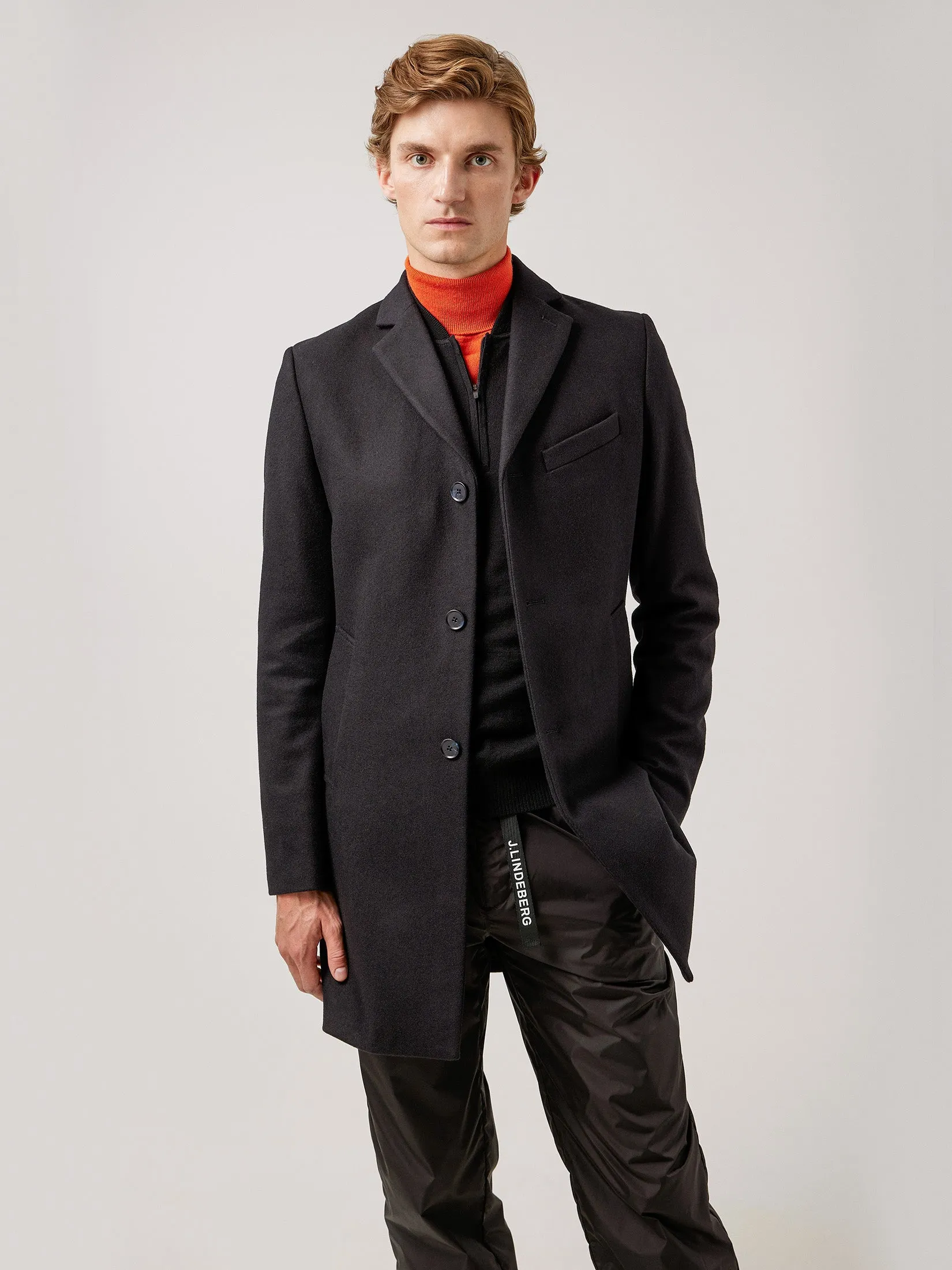 J.Lindeberg Mens Debonair Wolger Wool Coat - BLACK