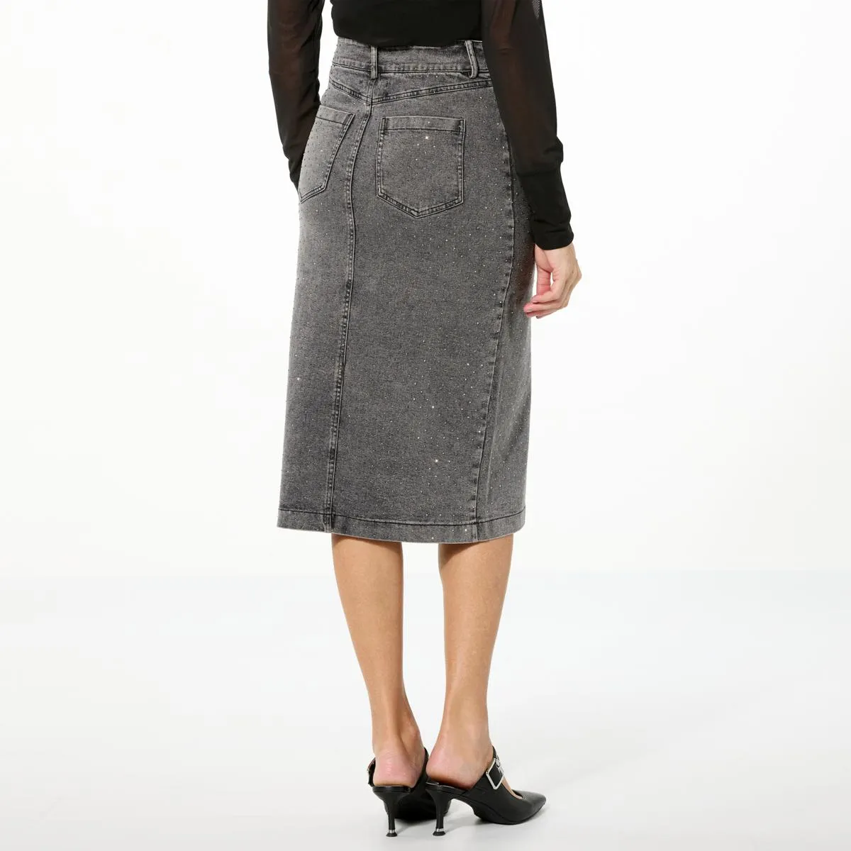      kathy ireland® Fashion 360 Rhinestone Denim Skirt     